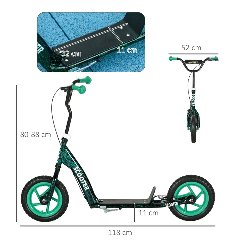 Children's Kick Scooter with Height-Adjustable Handlebar, Brake and Stand, Green Steel - Image 3