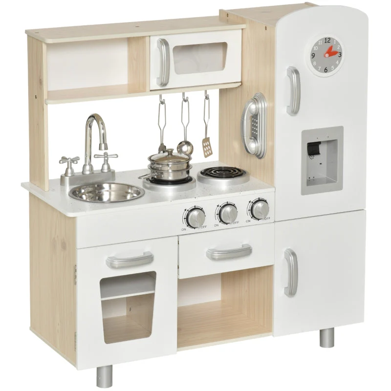 Children's Kitchen Playset with Accessories and Storage for Ages 3+, Pine and MDF, White - Image 2