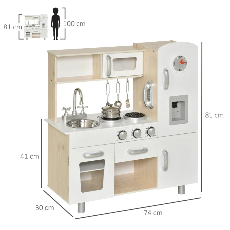 Children's Kitchen Playset with Accessories and Storage for Ages 3+, Pine and MDF, White - Image 3