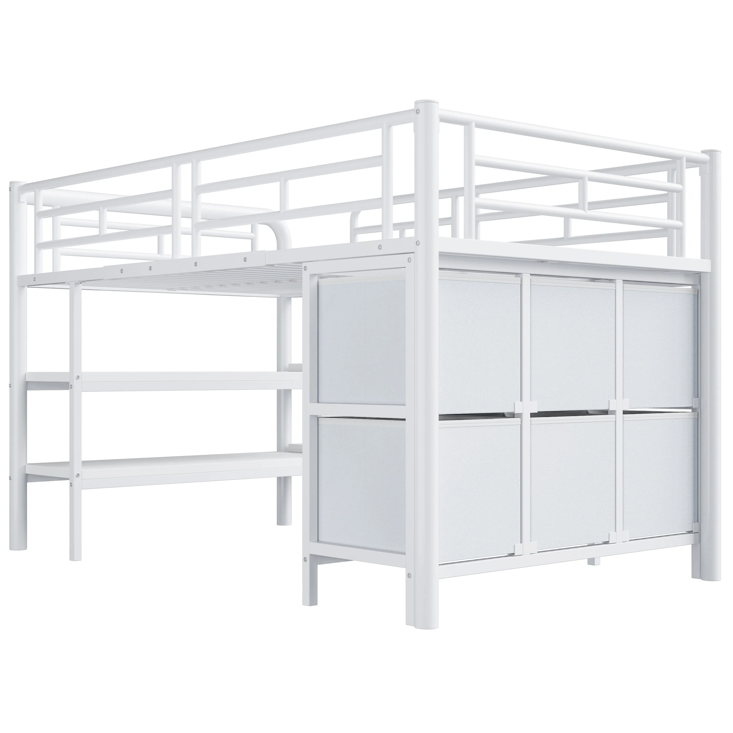 Children's Loft Bed 90x200 with Storage Stairs and Drawers, White Metal - Image 10