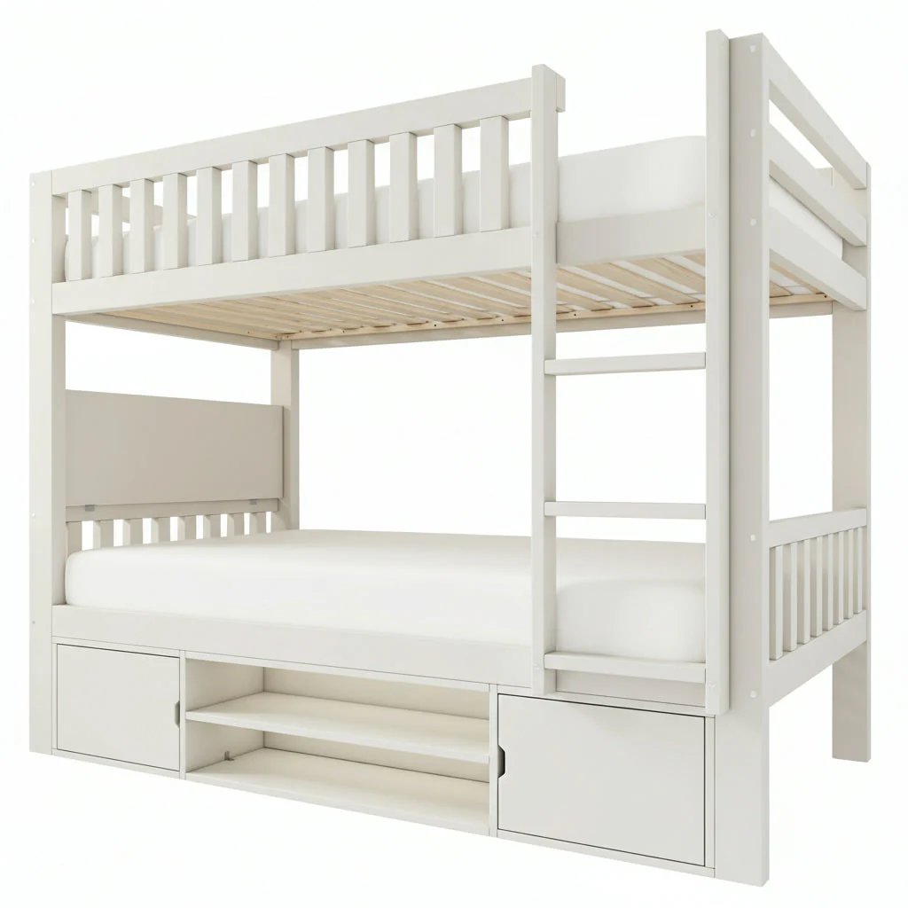Children's Loft Bed 90x200cm with Fold-down Tabletop and Integrated Shoe Rack, White - Image 7
