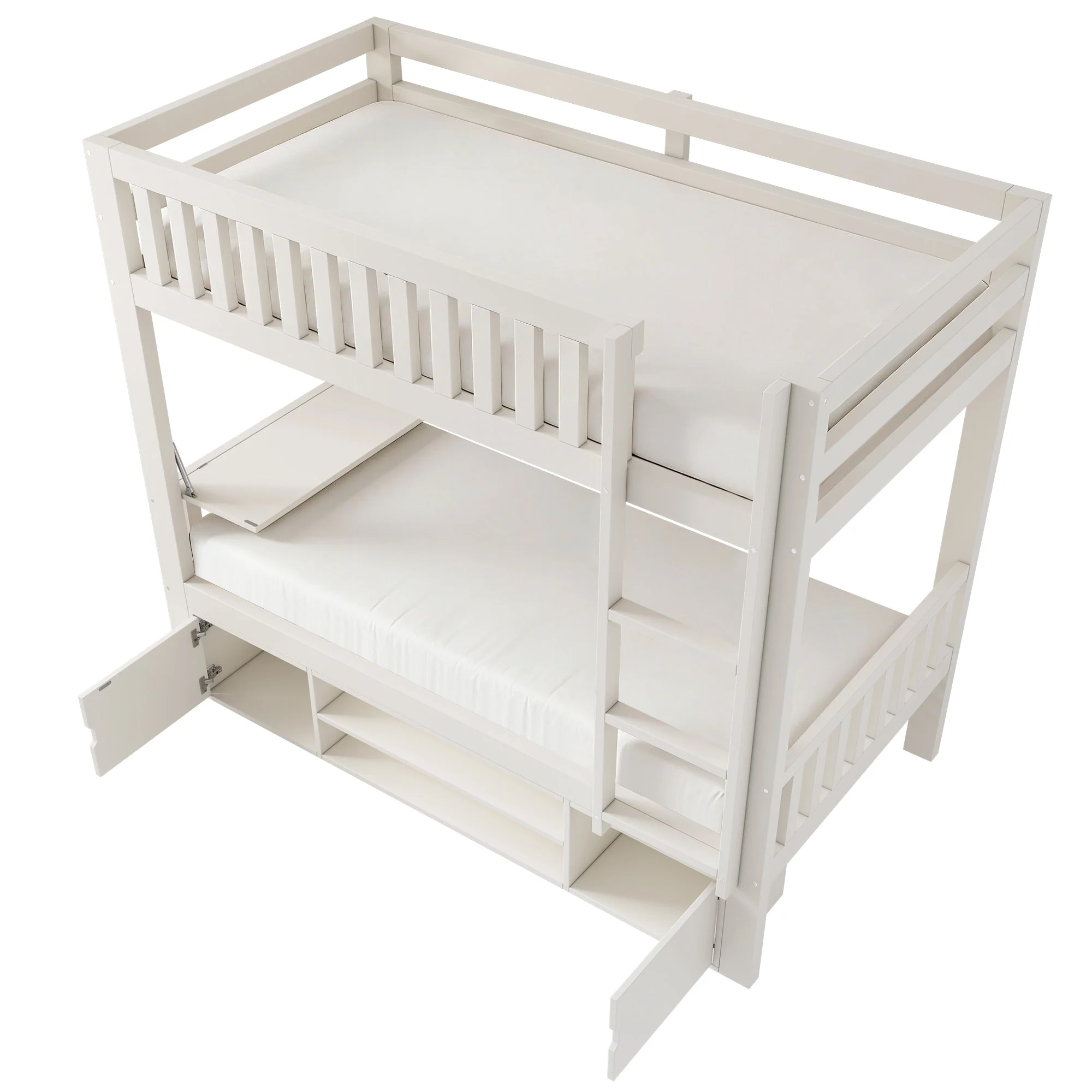 Children's Loft Bed 90x200cm with Fold-down Tabletop and Integrated Shoe Rack, White - Image 8