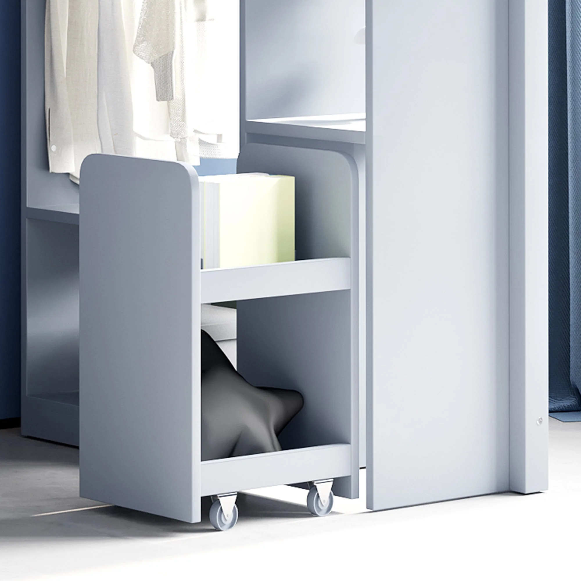 Children's Loft Bed with Shelves, Organizer, Storage, Grey - Image 6