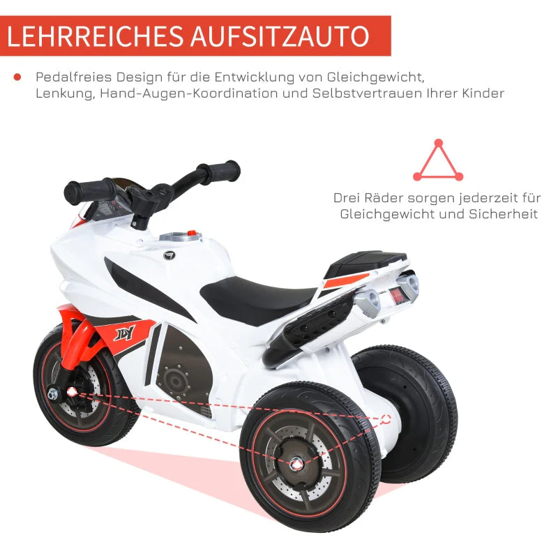 Children's motorcycle ride-on vehicle with music, stable & safe, white - Image 7