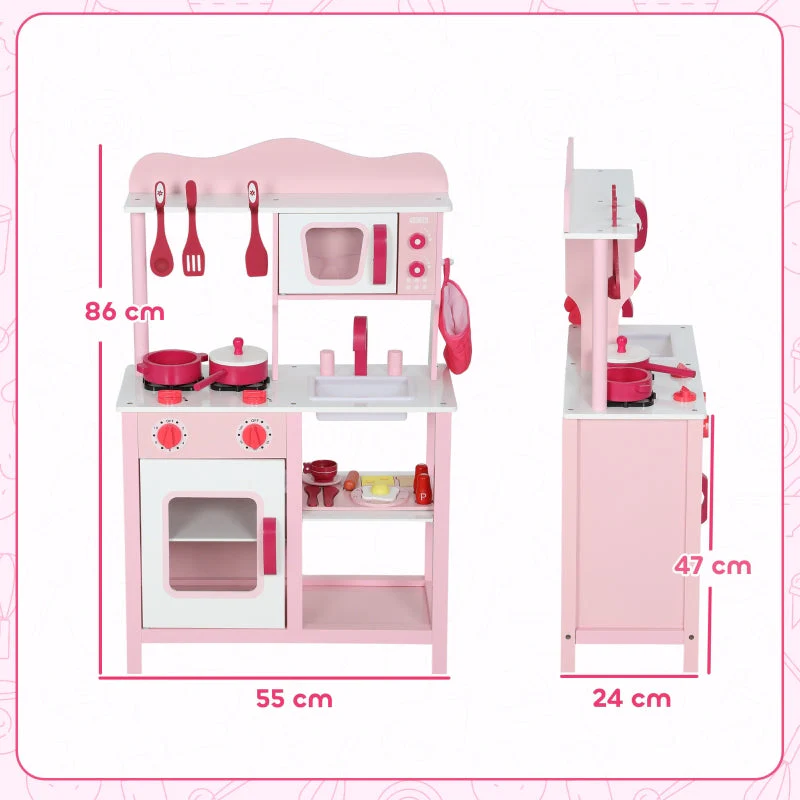Children's Play Kitchen with Wooden Accessories and Sound Effects, Pink - Image 3