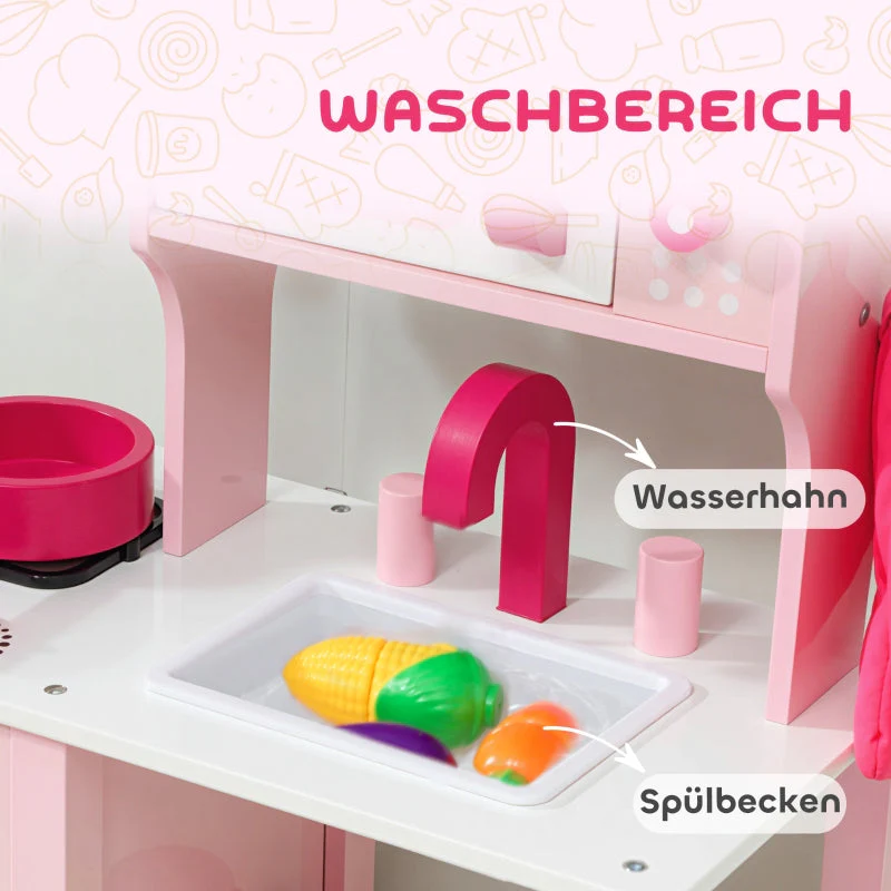 Children's Play Kitchen with Wooden Accessories and Sound Effects, Pink - Image 6