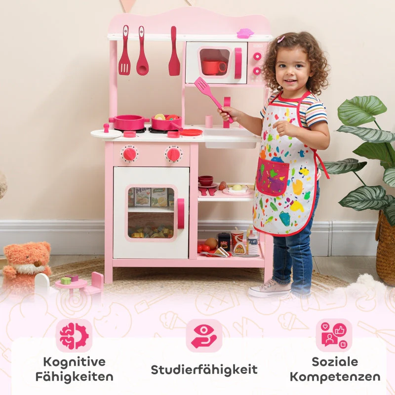 Children's Play Kitchen with Wooden Accessories and Sound Effects, Pink - Image 7