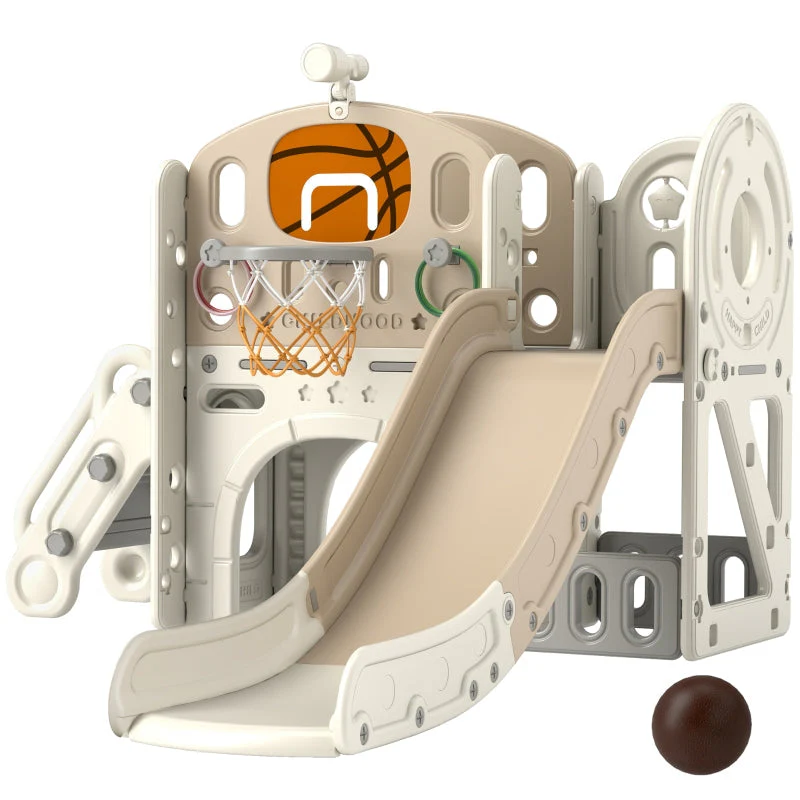 Children's Play Structure with 7-in-1 Slide, Indoor Playground and Crawl Tunnel, Cream White - Image 2