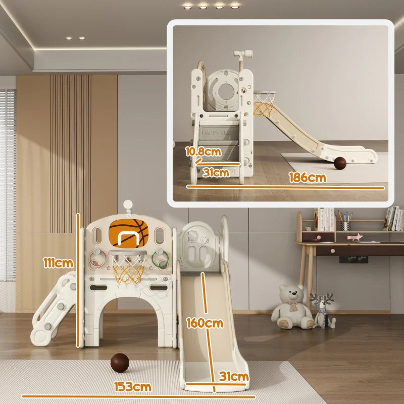 Children's Play Structure with 7-in-1 Slide, Indoor Playground and Crawl Tunnel, Cream White - Image 3