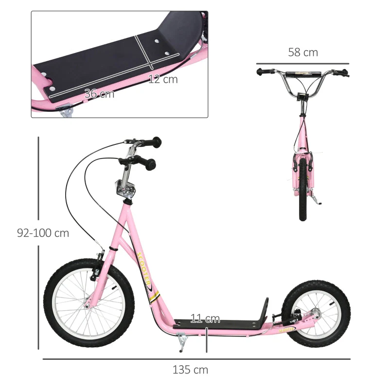 Children's Scooter, Pneumatic Tires, 16 Inch, Handbrake, Pink - Image 3