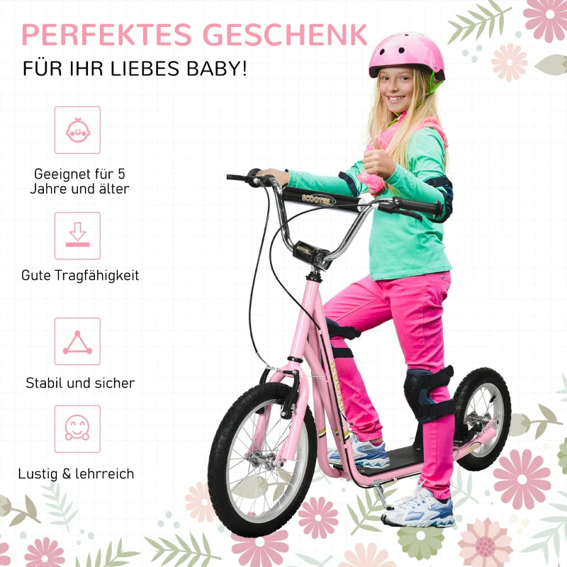 Children's Scooter, Pneumatic Tires, 16 Inch, Handbrake, Pink - Image 4
