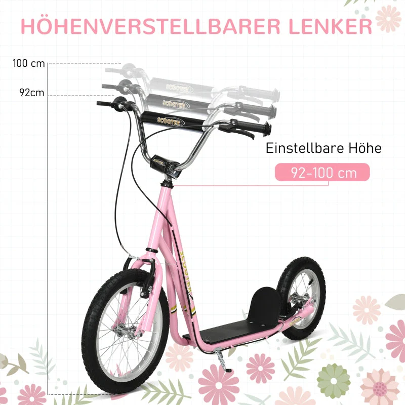 Children's Scooter, Pneumatic Tires, 16 Inch, Handbrake, Pink - Image 5