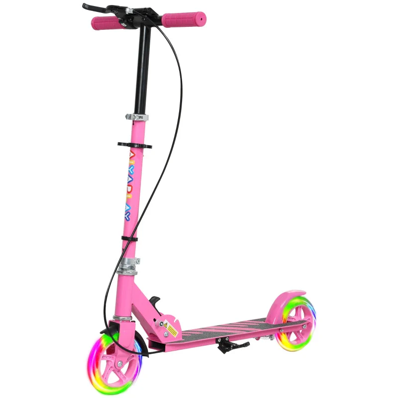 Children's Scooter with Double Brakes and Footrest, Foldable Metal Frame, Pink - Image 2
