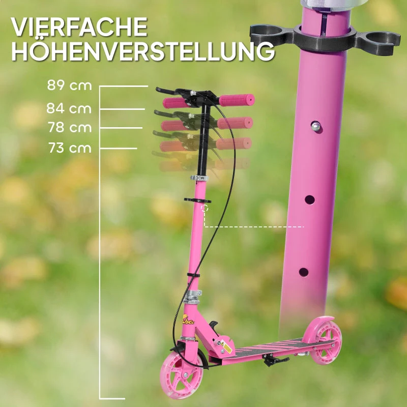Children's Scooter with Double Brakes and Footrest, Foldable Metal Frame, Pink - Image 4