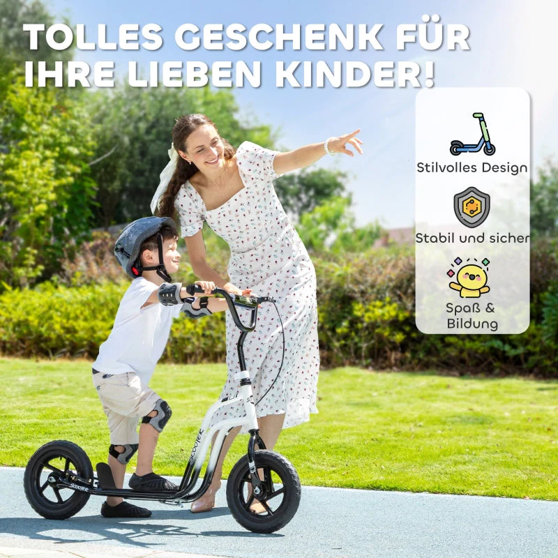 Children's Scooter with Large Wheels, Kickstand and Handbrake, White - Image 8