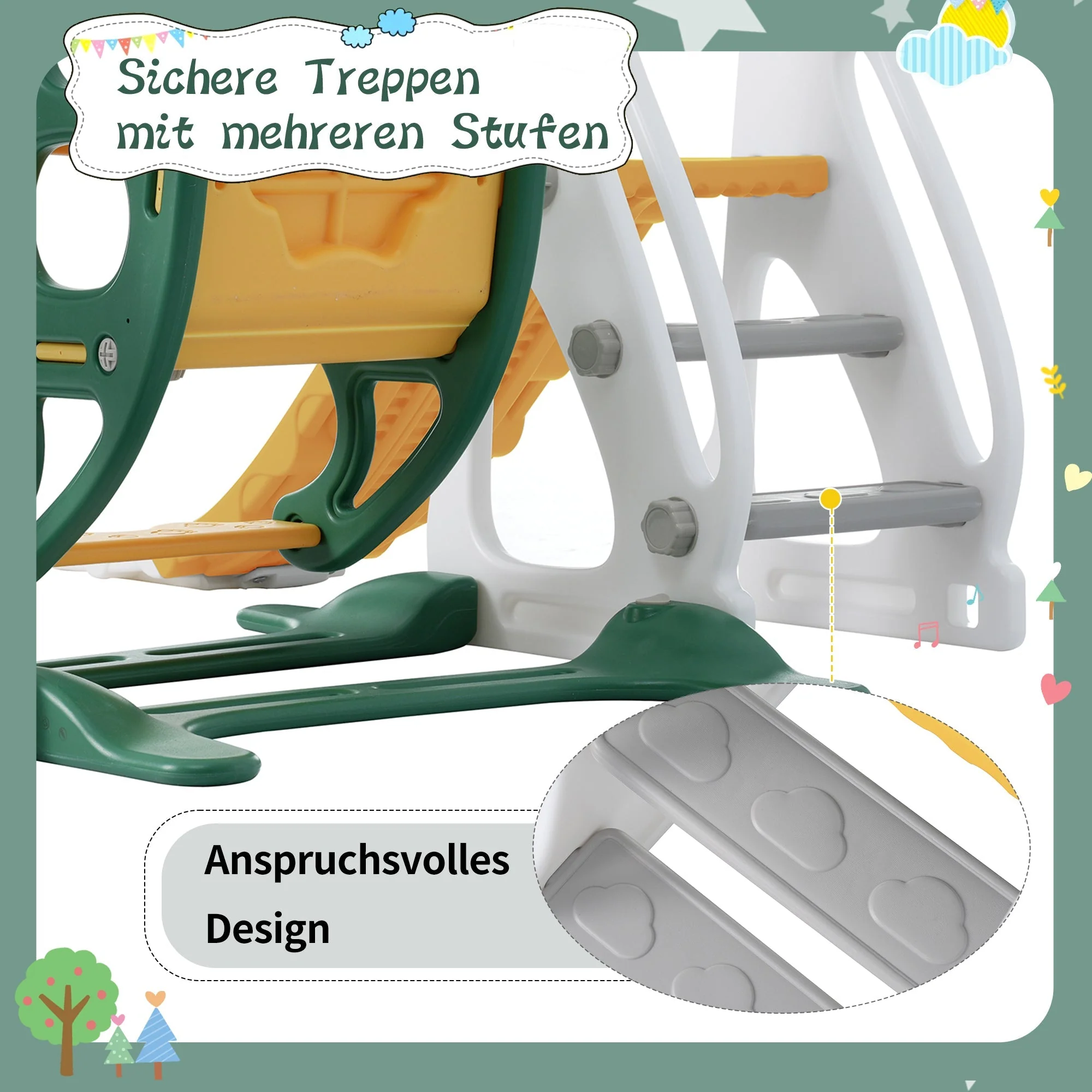 Children's slide with swing, 4 in 1 with slide, staircases, and basketball frame for indoor - Image 5