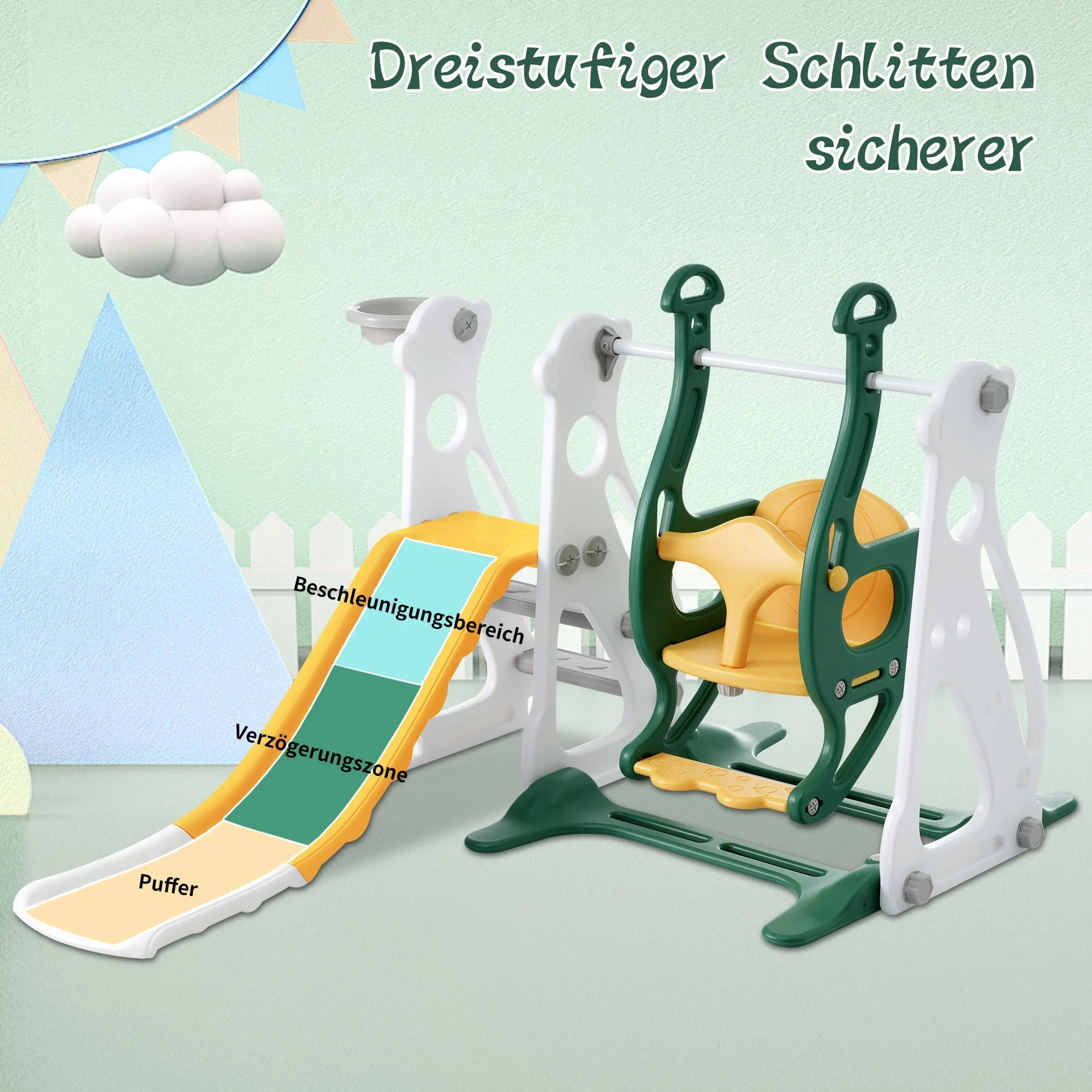 Children's slide with swing, 4 in 1 with slide, staircases, and basketball frame for indoor - Image 6