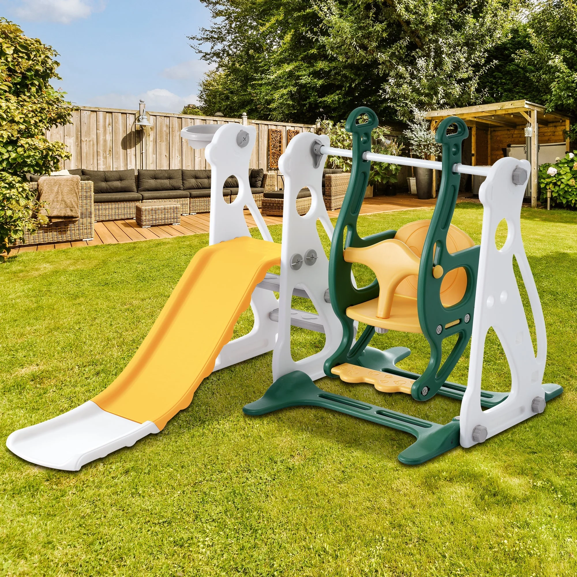 Children's slide with swing, 4 in 1 with slide, staircases, and basketball frame for indoor - Image 8