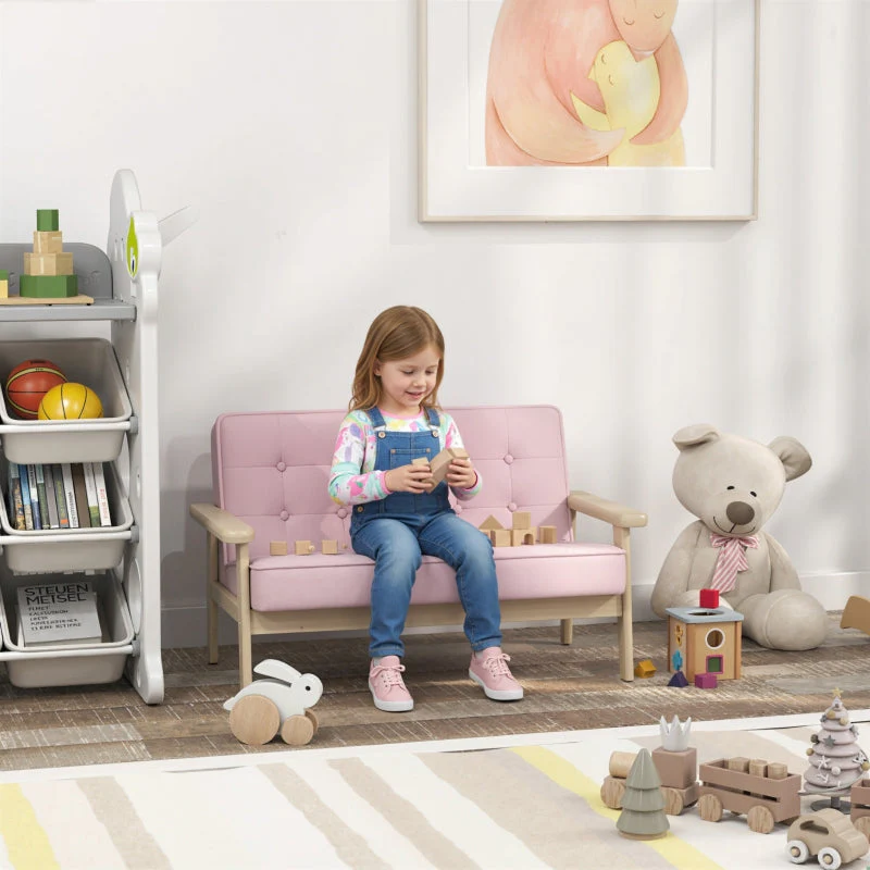 Children's Sofa Armchair Upholstered Wooden Frame - Pink Velvet Look - Image 4