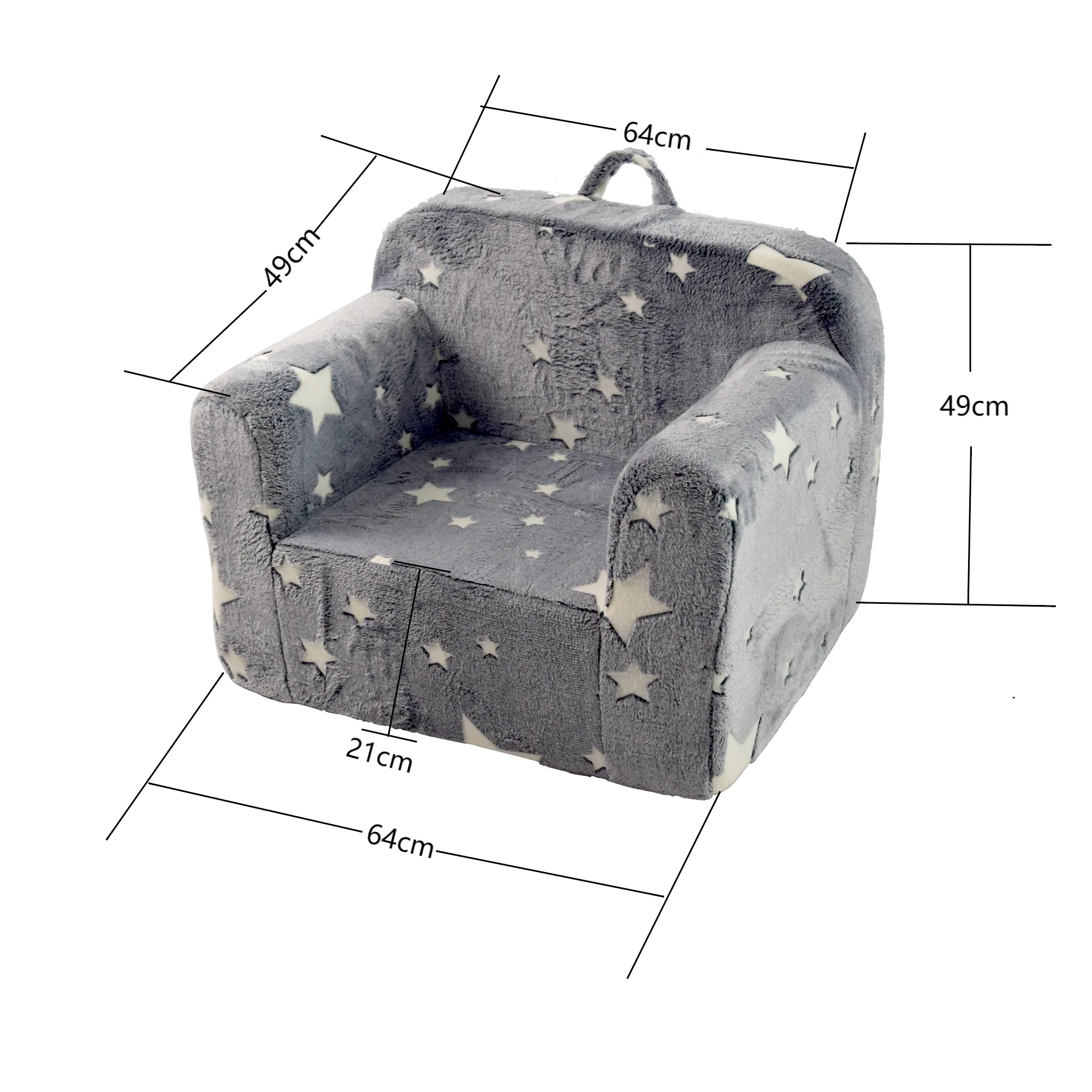 Children's Sofa Toddler Armchair - Lightweight Foam Chair with Carrying Handle & Side Pockets - Grey - Image 6