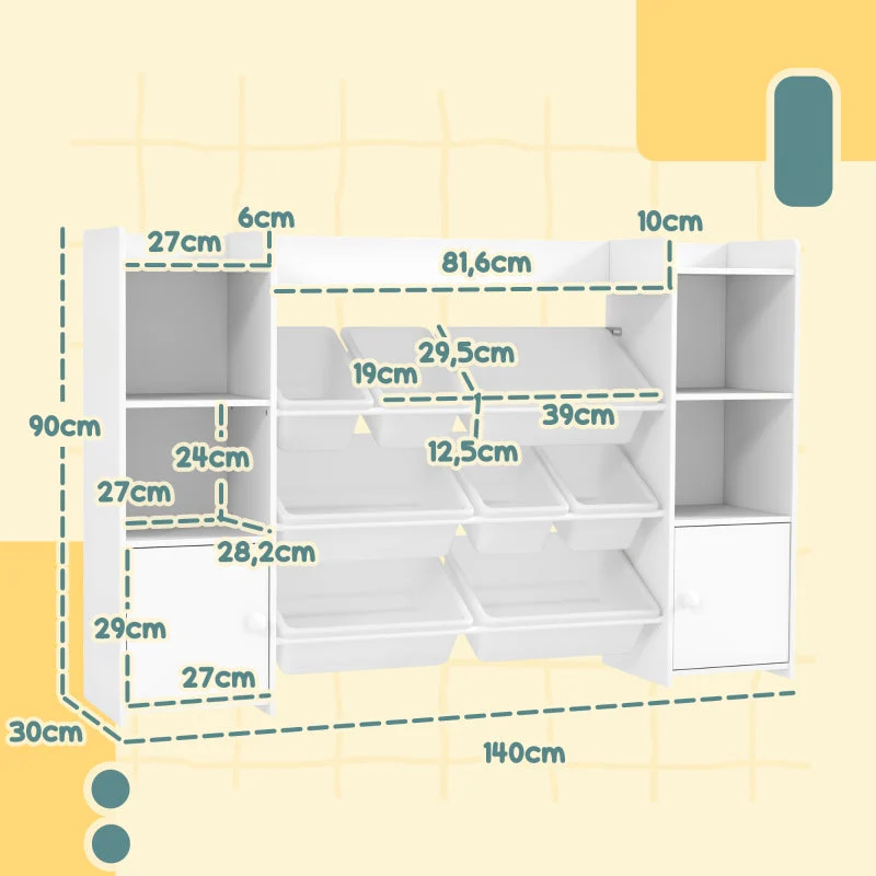 Children's Storage Shelf & Toy Organizer, 8 Removable Boxes, White - Image 3