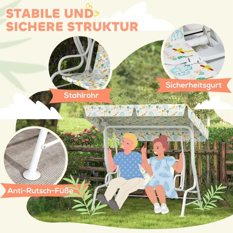 Children's Swing, 2-Seater, 60 kg, White Steel - Image 4