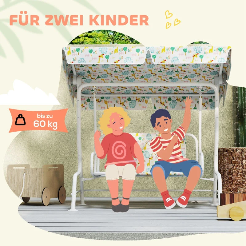 Children's Swing, 2-Seater, 60 kg, White Steel - Image 7