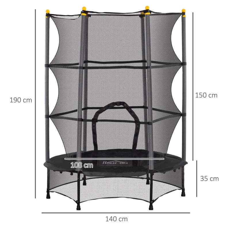 Children's Trampoline, Ø140 cm, with Safety Net, Black Steel Plastic - Image 3