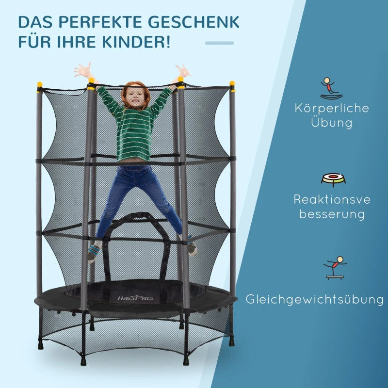 Children's Trampoline, Ø140 cm, with Safety Net, Black Steel Plastic - Image 7