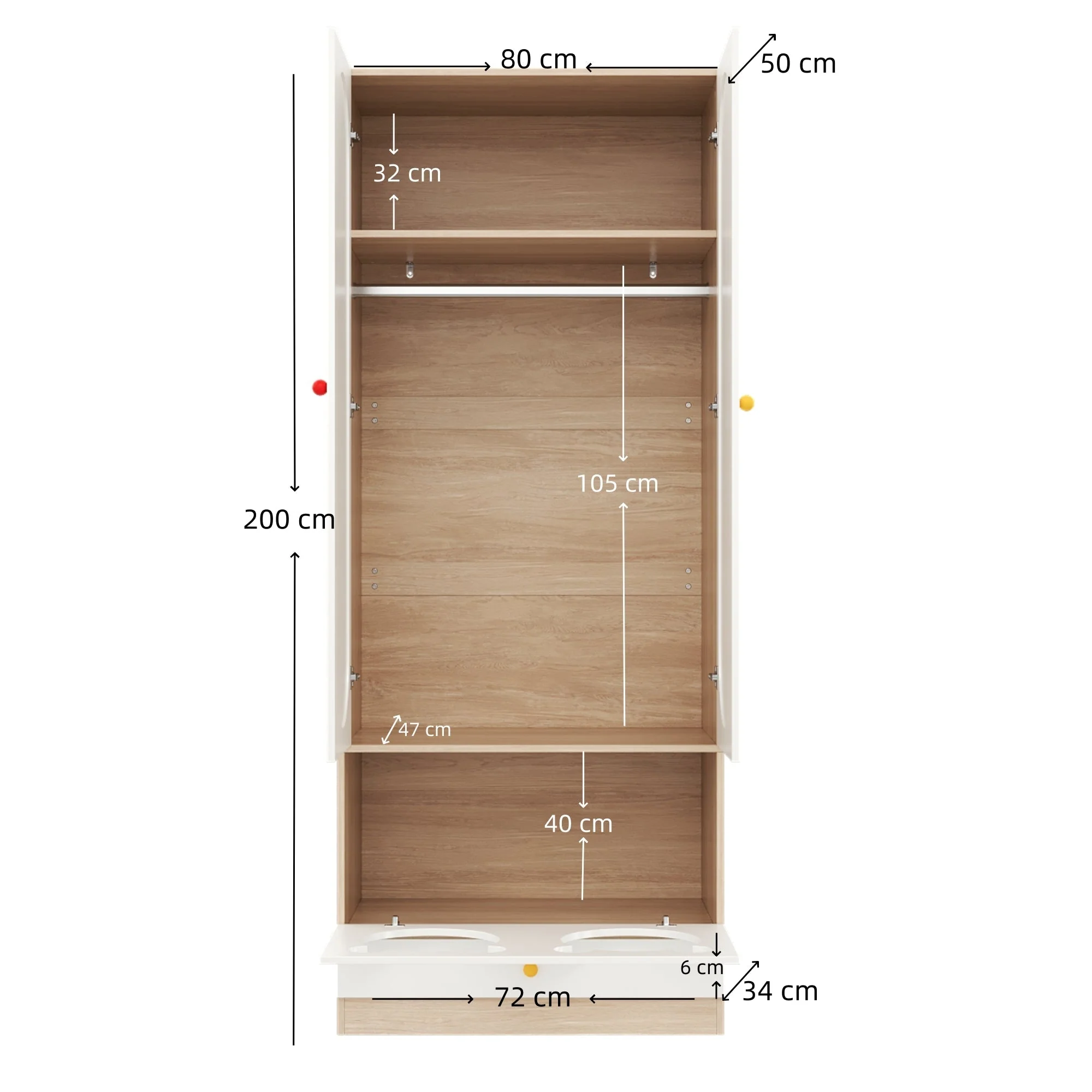 Children's Wardrobe Hanging Rail & Cat Bed 80x50x200cm White Natural Wood - Image 8