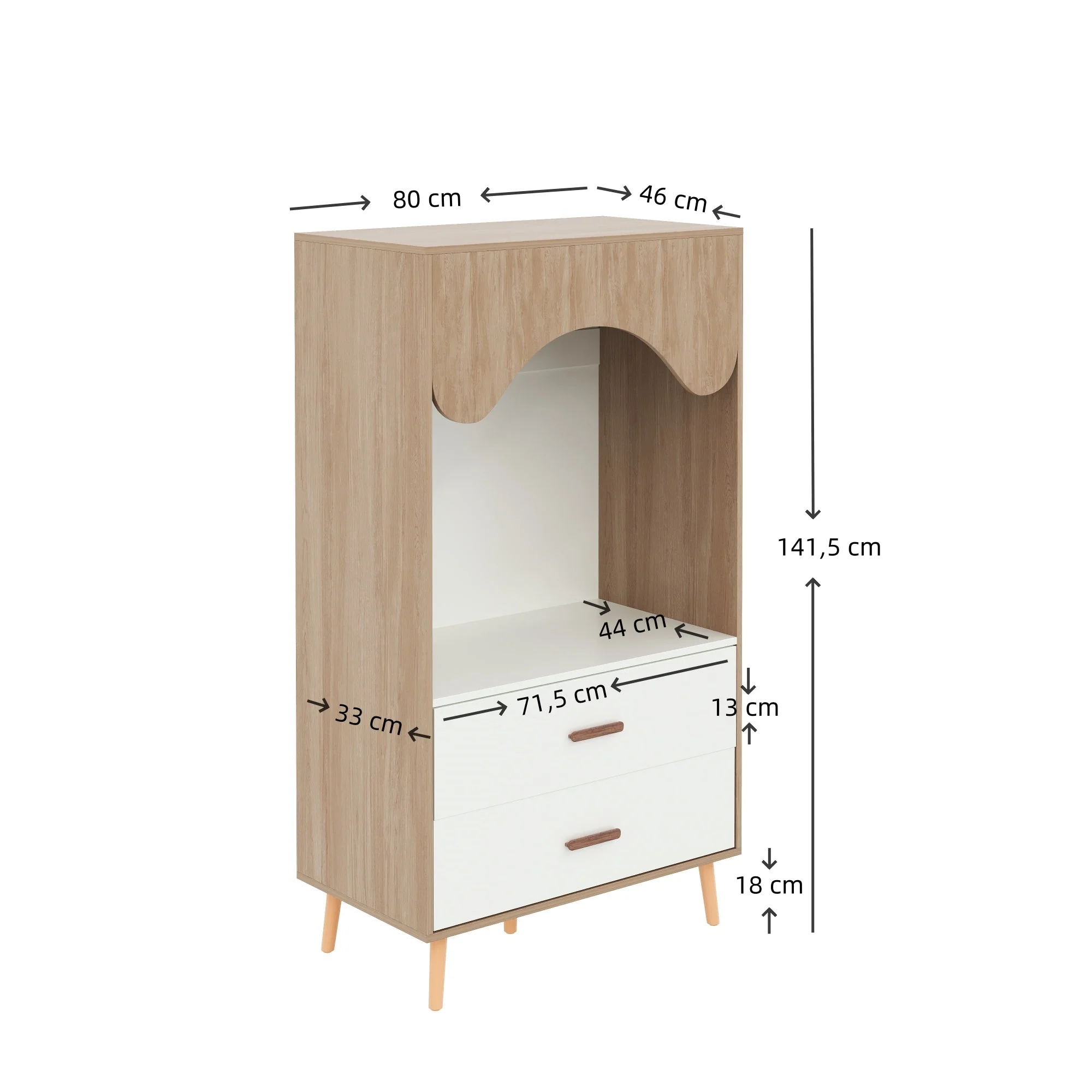 Children's Wardrobe, Sliding Door + Open Combination, 141.5cm, White + Natural Wood - Image 6