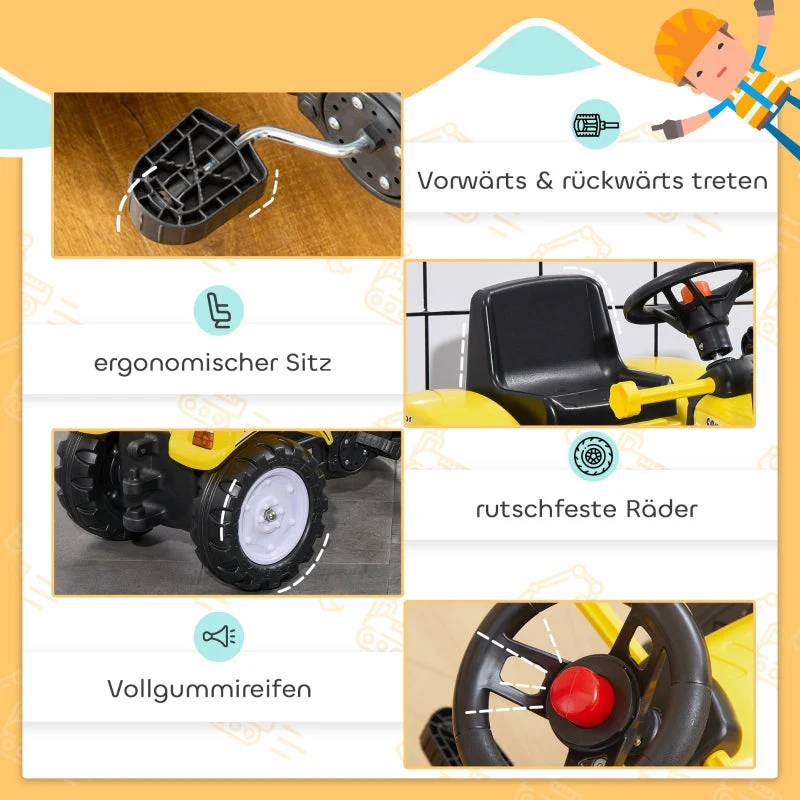Children's Wheel Loader with Movable Shovel and Pedal Drive, Yellow Metal Frame - Image 5