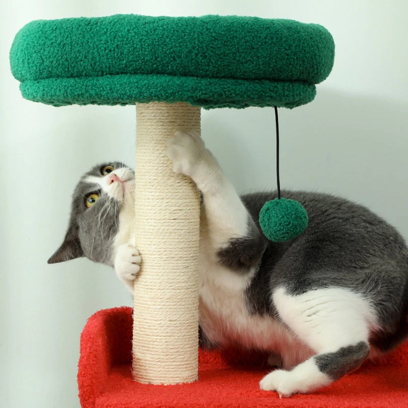 Christmas Cat Tree, 135cm with Bed, House, Scratching Posts, Toy Balls, Multi-color - Image 7