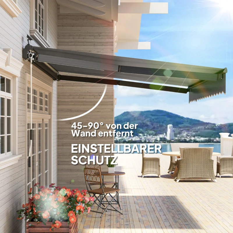 Clamp Awning, Hand Crank Solar Light Articulated Arm UV 50+ 400cm, Gray - Image 6