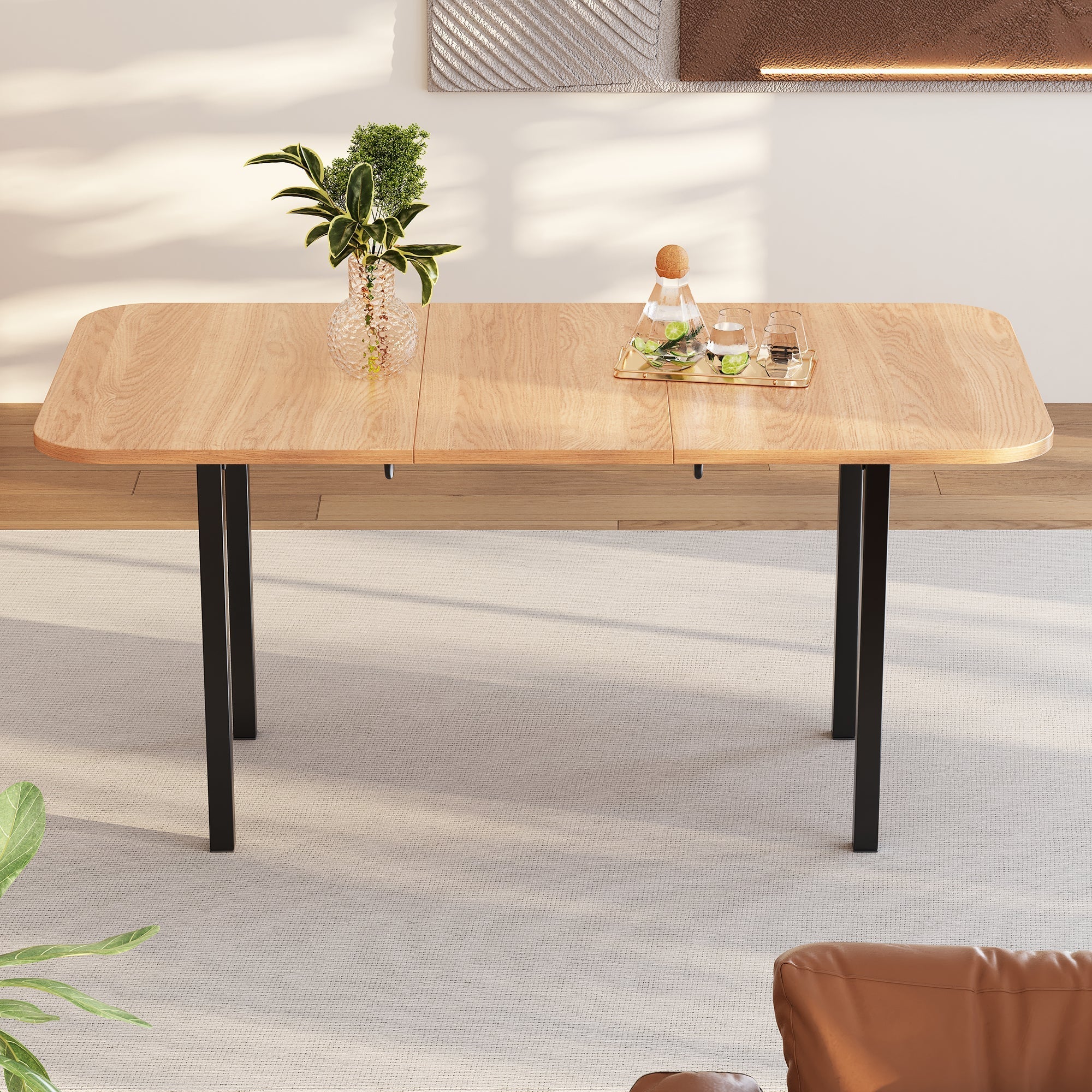 Classic Dining Table Extendable 120-160 cm 4-6 Seater - Natural Wood Finish - Image 4