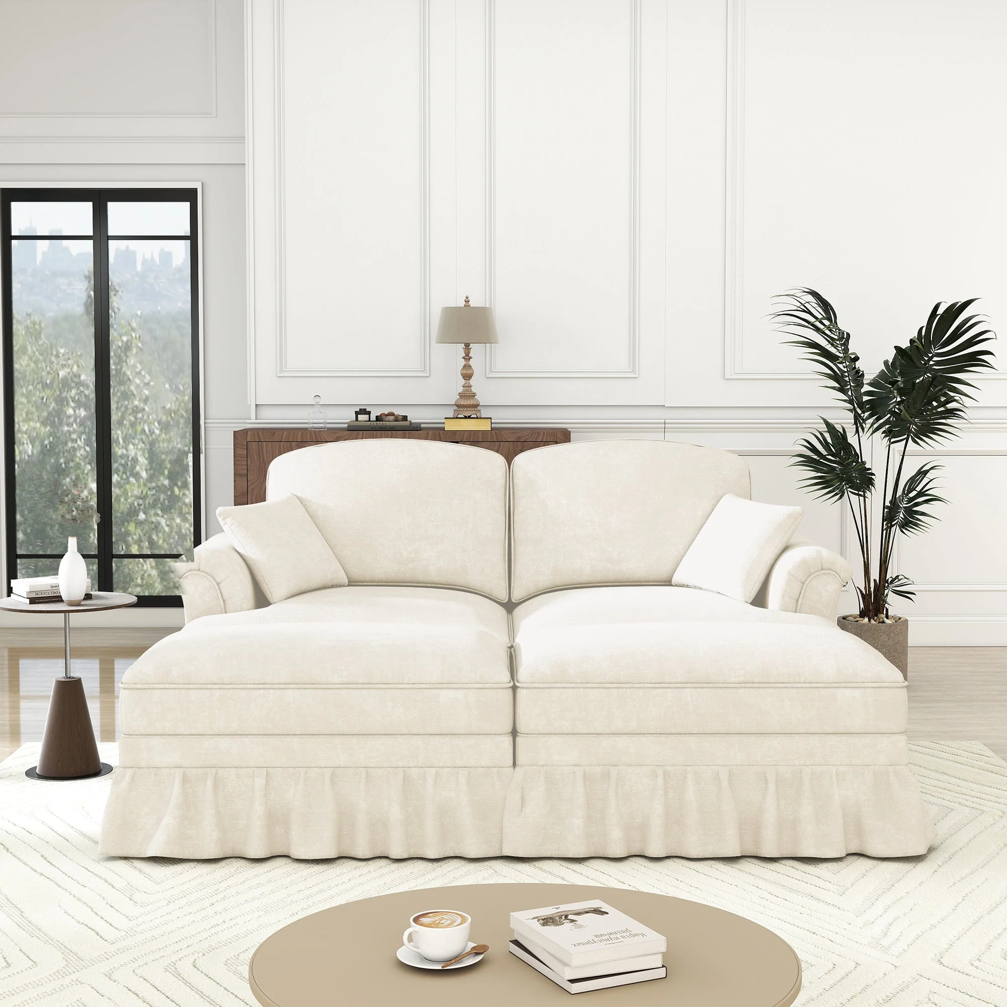 Classic Modular Sofa 2-Seater Ottoman - White Chenille - Image 4