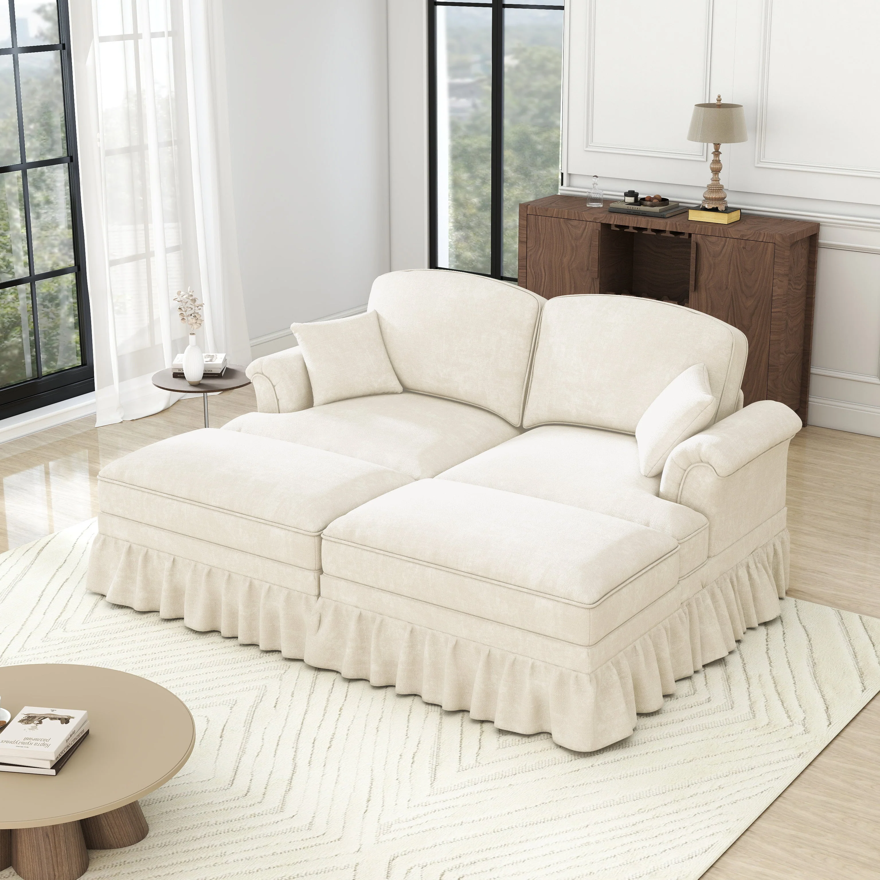 Classic Modular Sofa 2-Seater Ottoman - White Chenille - Image 6