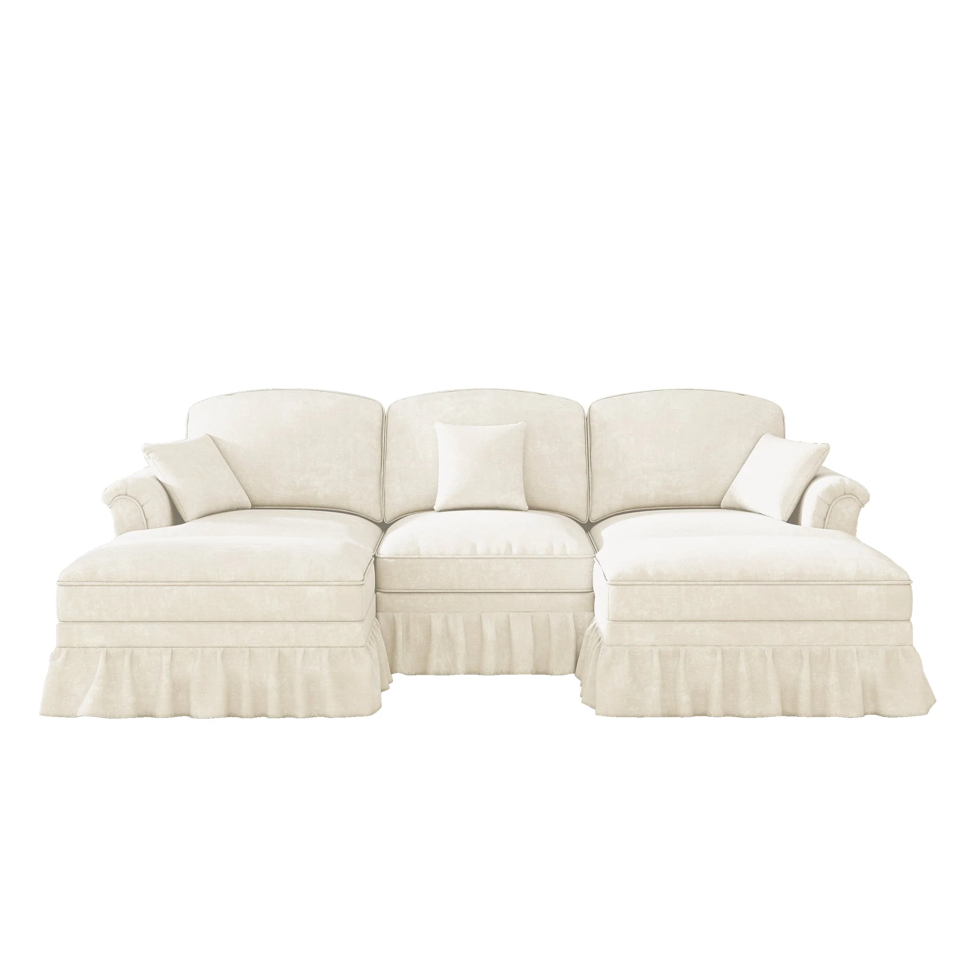 Classic Modular U-Shaped Sofa Chenille Movable Ottoman - White - Image 10