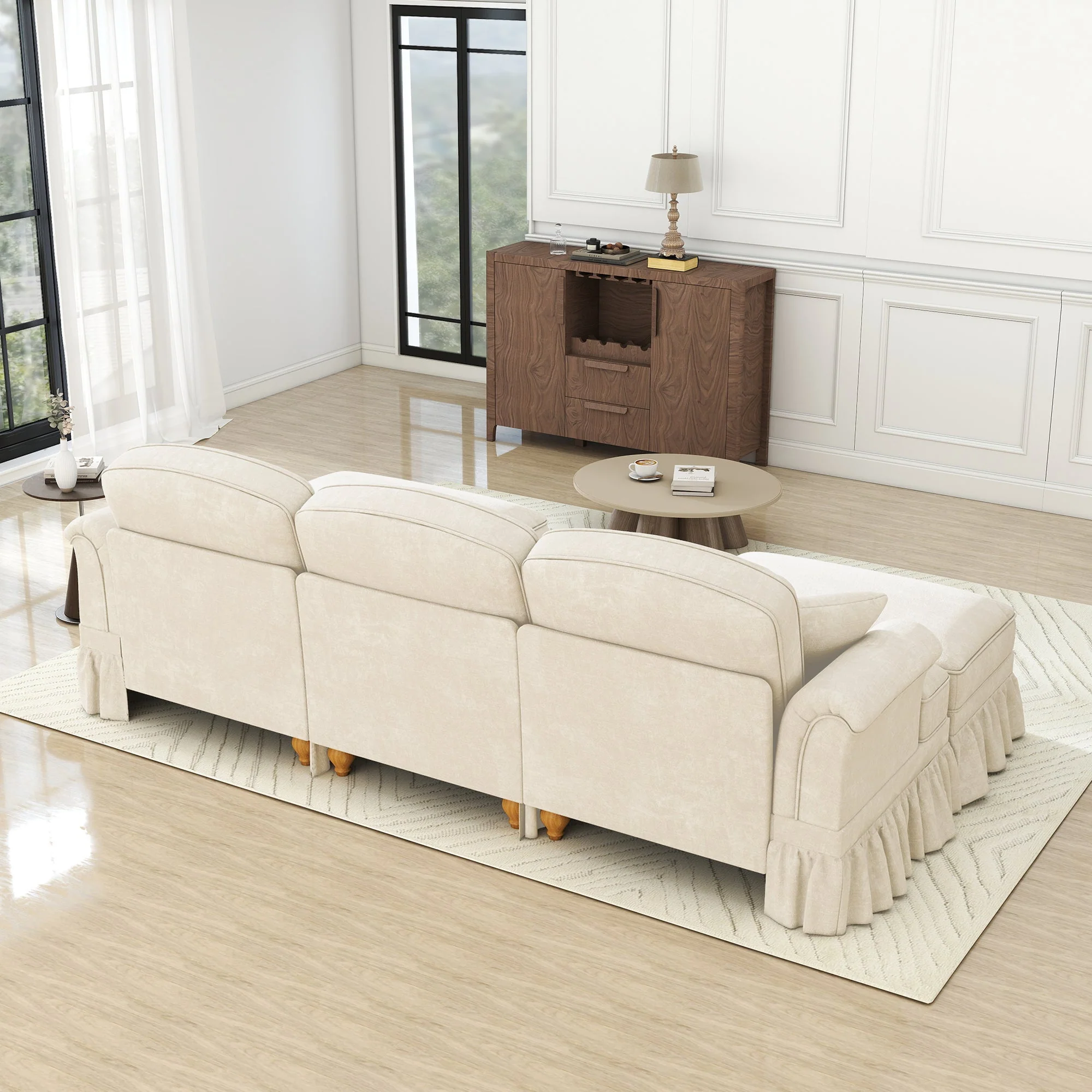 Classic Modular U-Shaped Sofa Chenille Movable Ottoman - White - Image 7