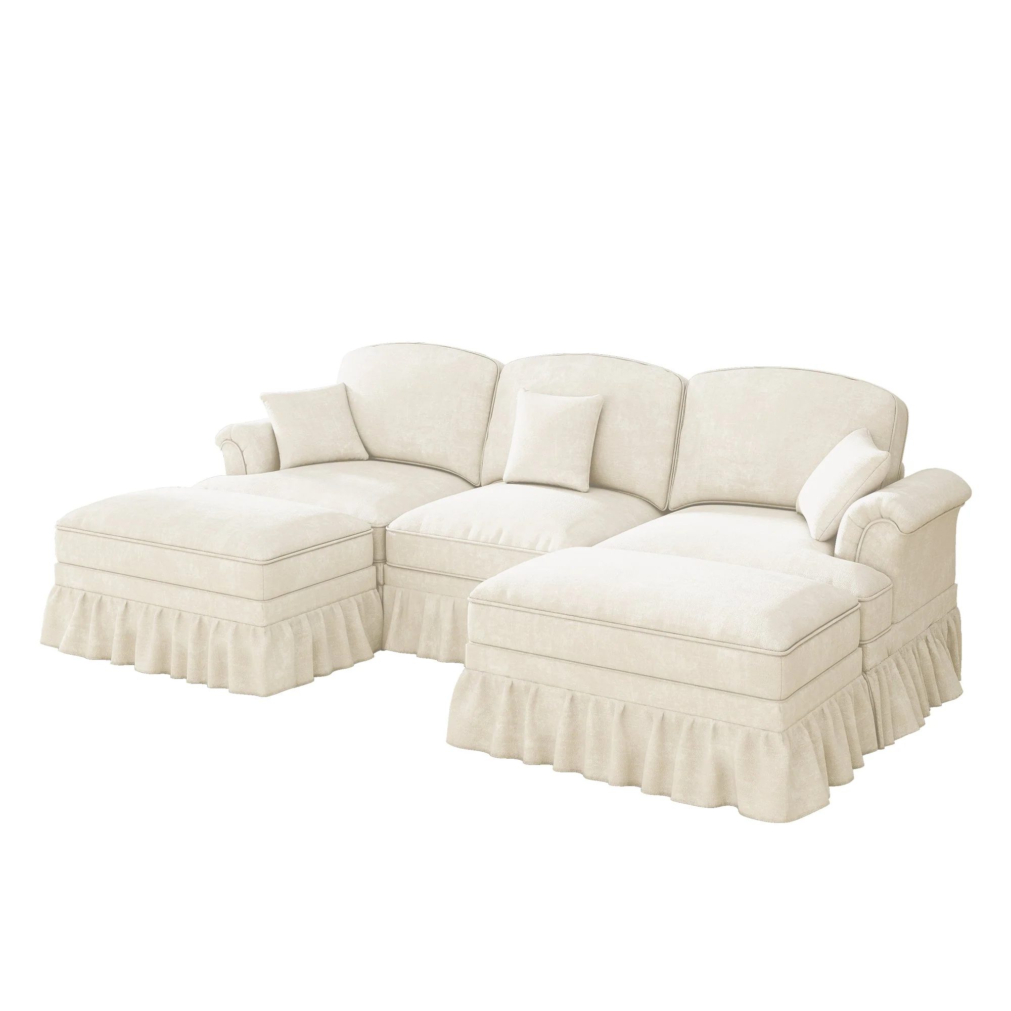 Classic Modular U-Shaped Sofa Chenille Movable Ottoman - White - Image 9