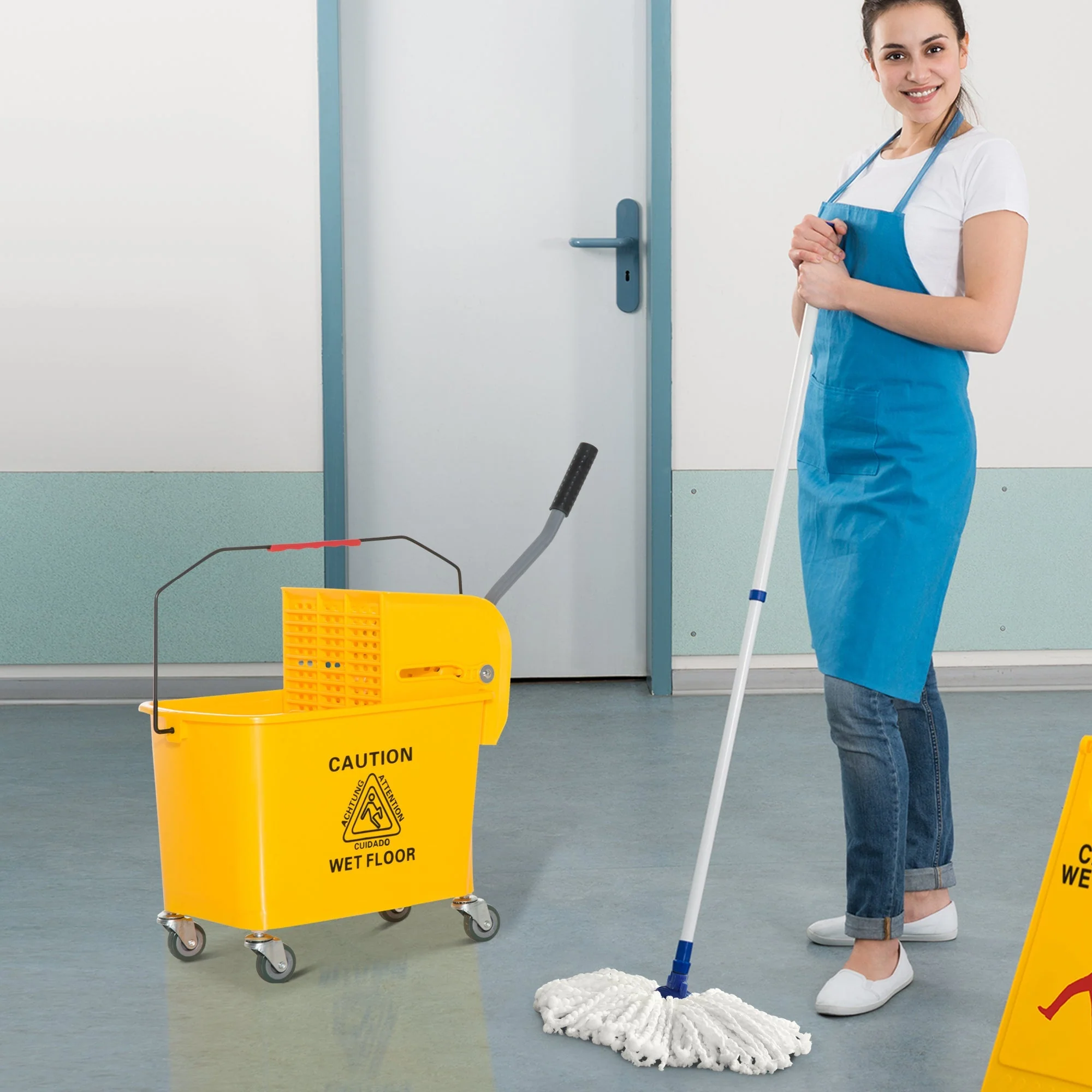 Cleaning Bucket Cart 20 Liter Mop 2 Chambers Yellow - Image 2