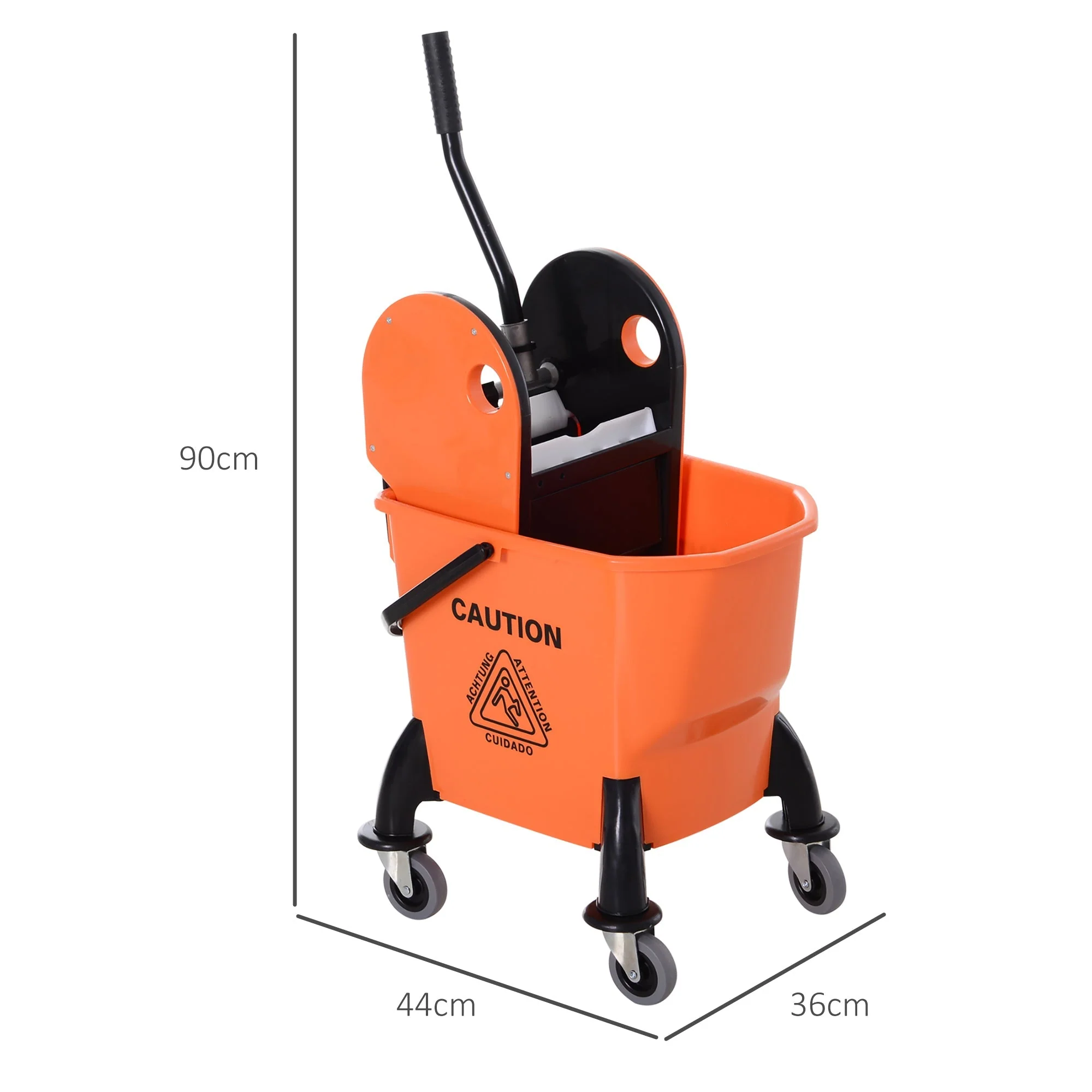 Cleaning Cart with Wringer, 26 Liter Mobile Bucket, 4 Wheels, Orange - Image 3