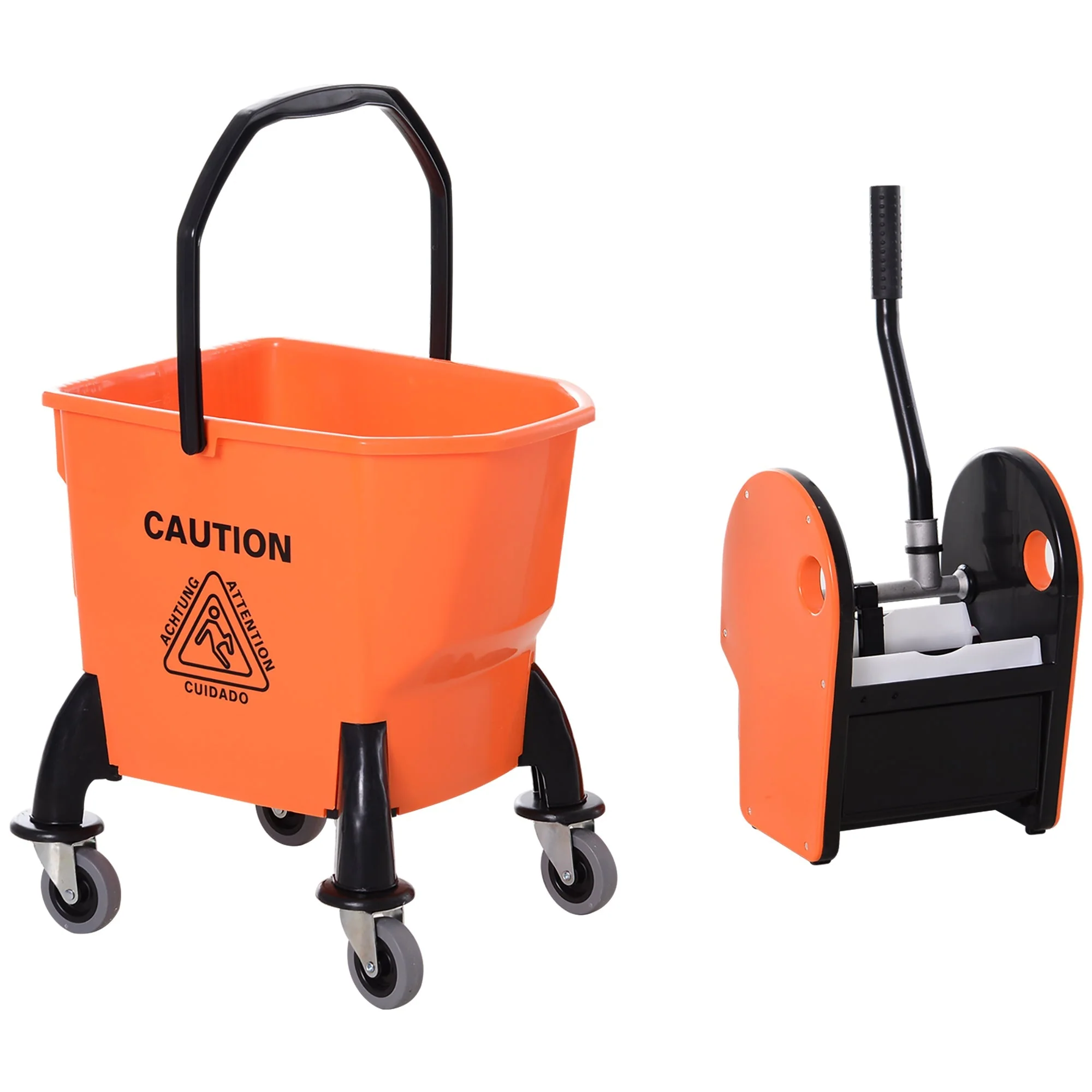 Cleaning Cart with Wringer, 26 Liter Mobile Bucket, 4 Wheels, Orange - Image 7
