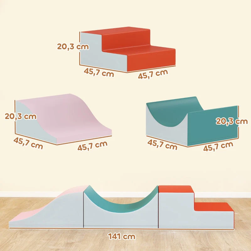 Climbing and Crawling Set, 3-Piece Foam Play Set for Toddlers, Light Grey Faux Leather - Image 3