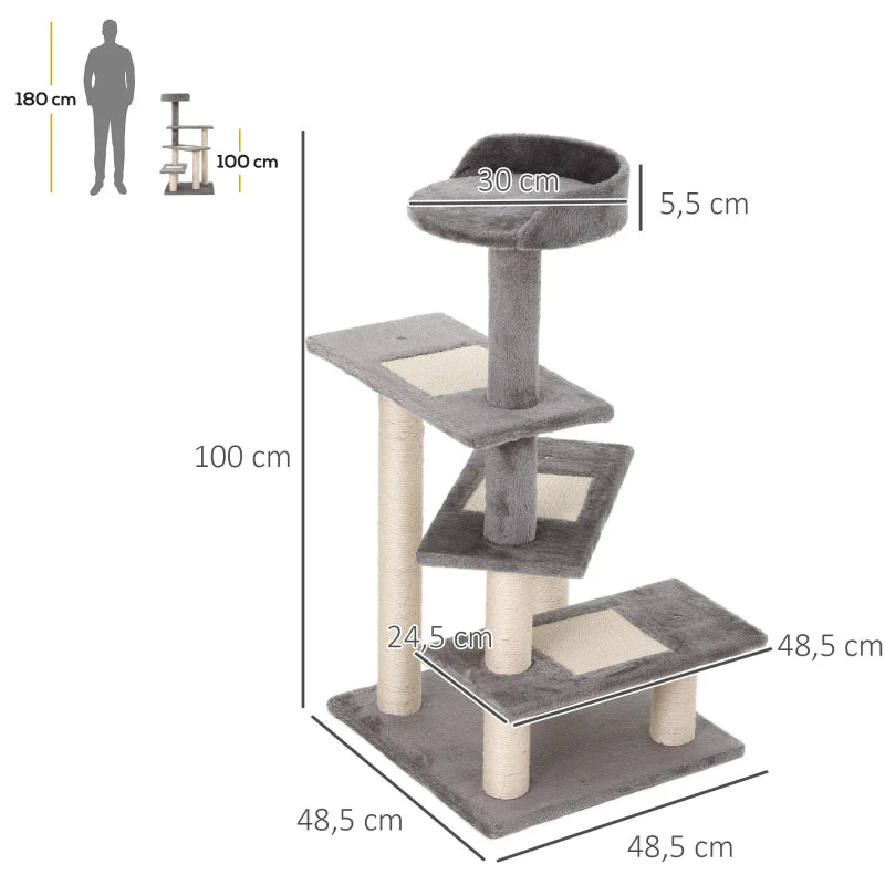 Climbing Tree Cat Tree, 5 Layers, Beige Grey - Image 3