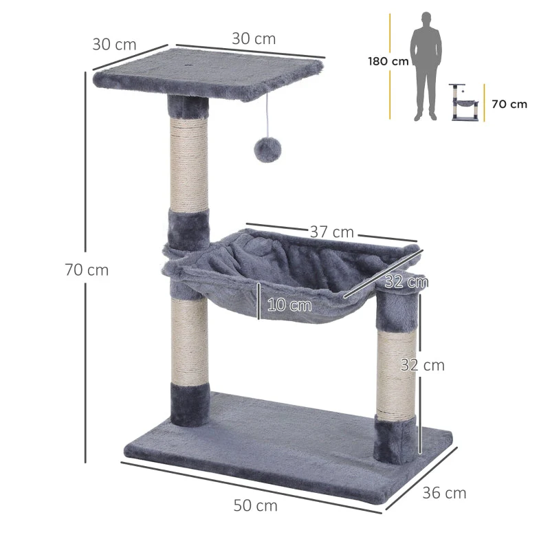 Climbing Tree Cat Tree, Sisal Plush Hammock, Grey Chipboard - Image 3