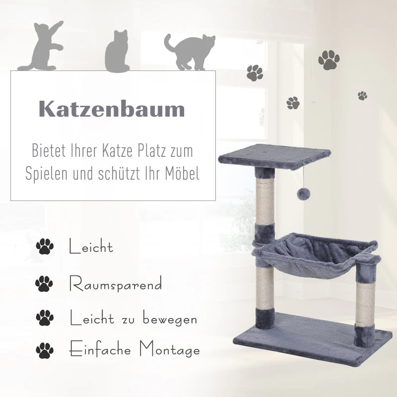 Climbing Tree Cat Tree, Sisal Plush Hammock, Grey Chipboard - Image 4