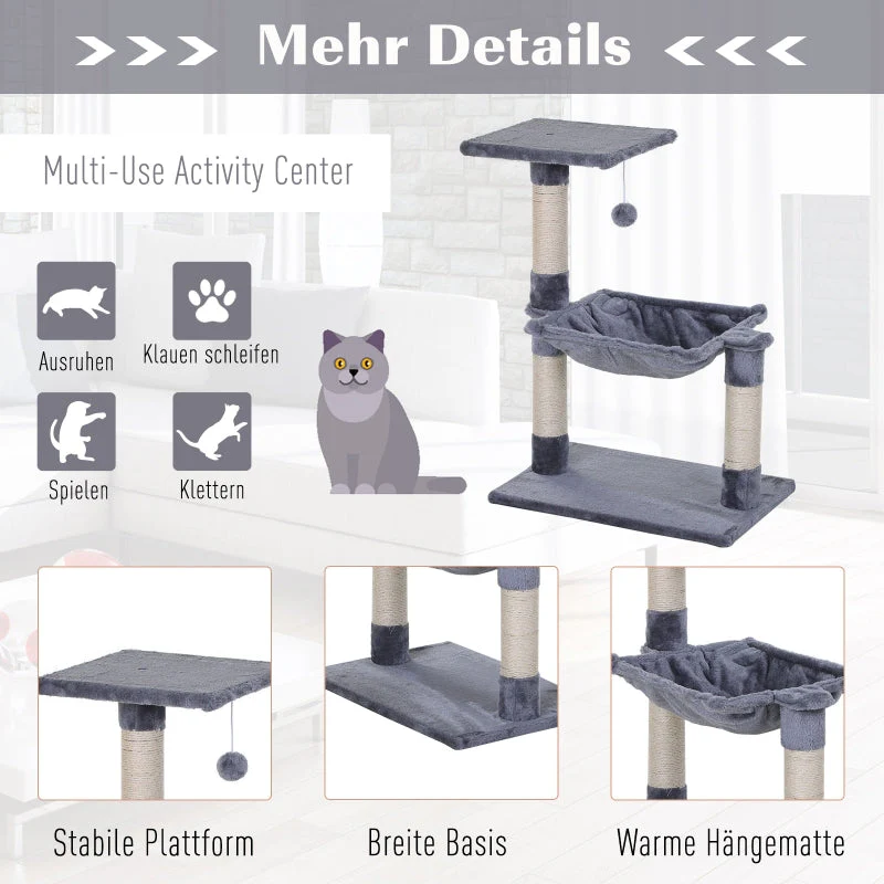 Climbing Tree Cat Tree, Sisal Plush Hammock, Grey Chipboard - Image 5