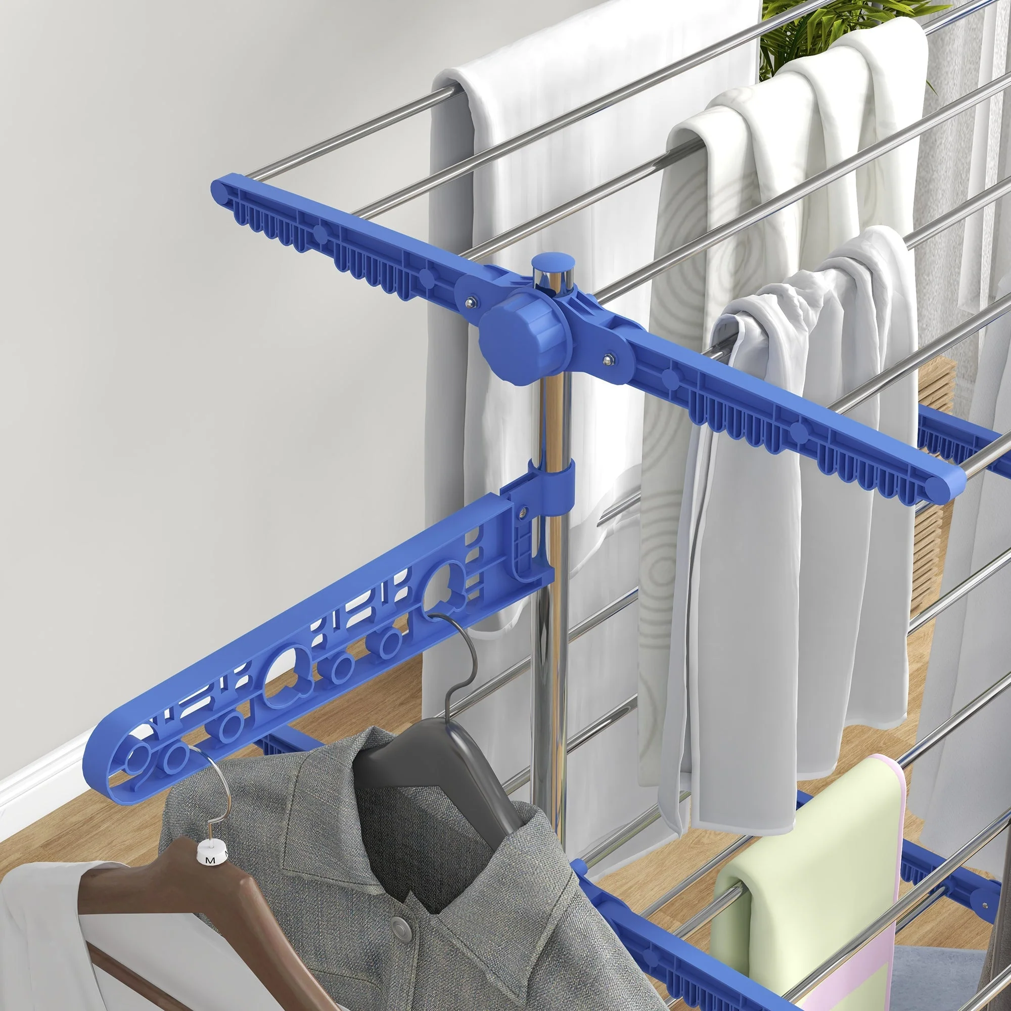 Clothes Dryer Tower, 3 Levels, Foldable, Steel Blue - Image 7