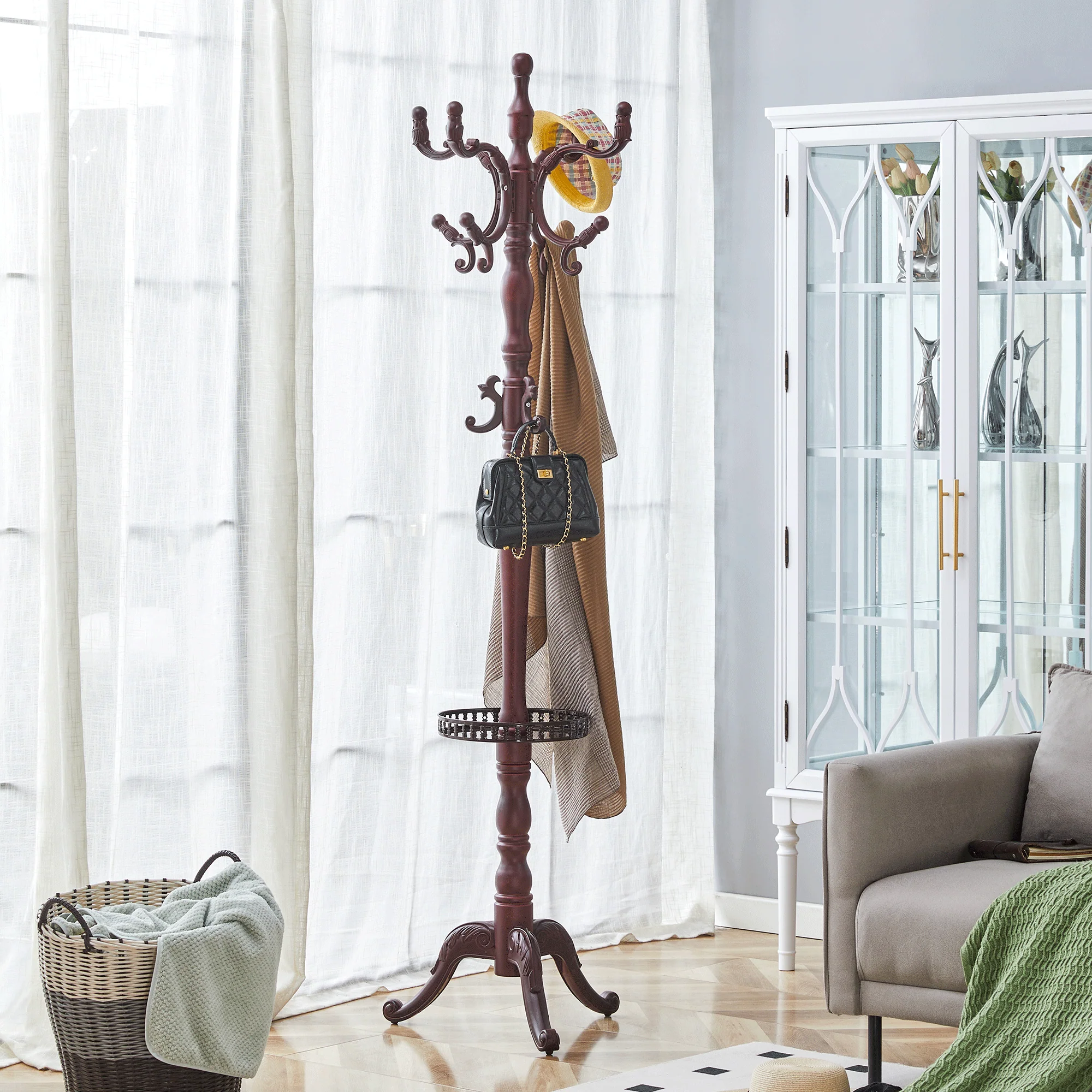 Clothes Rack Multi-Hook Freestanding - Solid Walnut Wood - Image 2